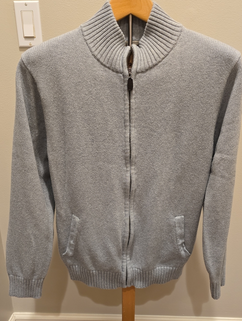 L.L. Bean Light Gray Full-Zip Knit Sweater Jacket
